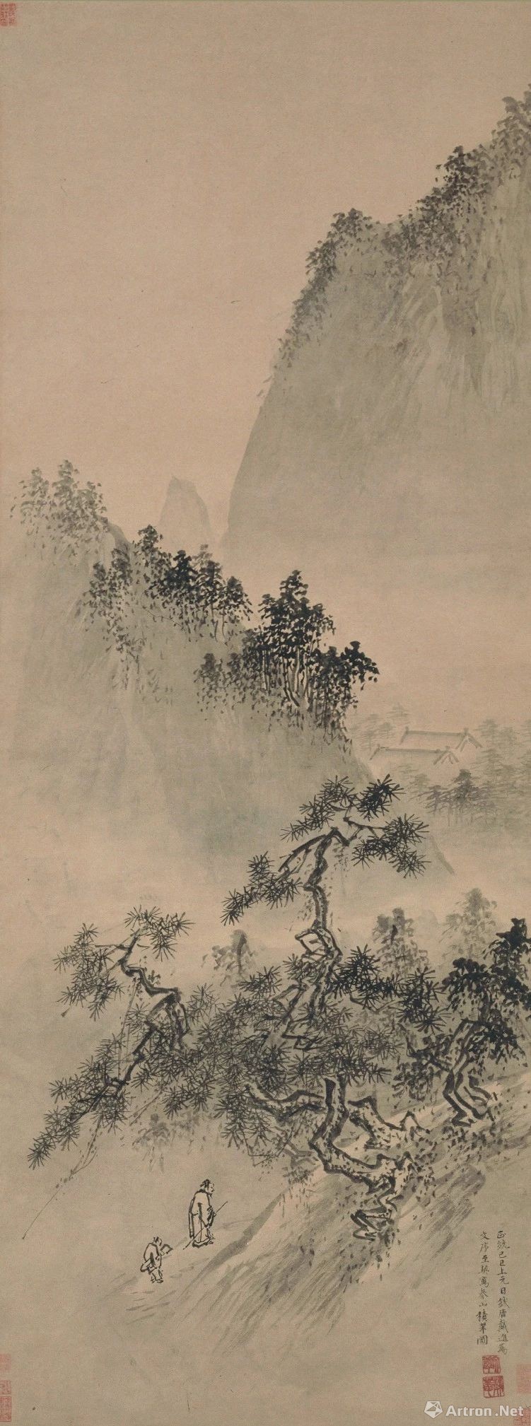 戴进《春山积翠图,绢本,141.3×53.4cm,明代,上海博物馆藏